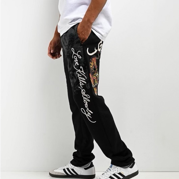 Ed Hardy Crawling Tiger Graphic Cotton Blend Jersey Drawstring Sweatpants Black - Picture 3 of 15